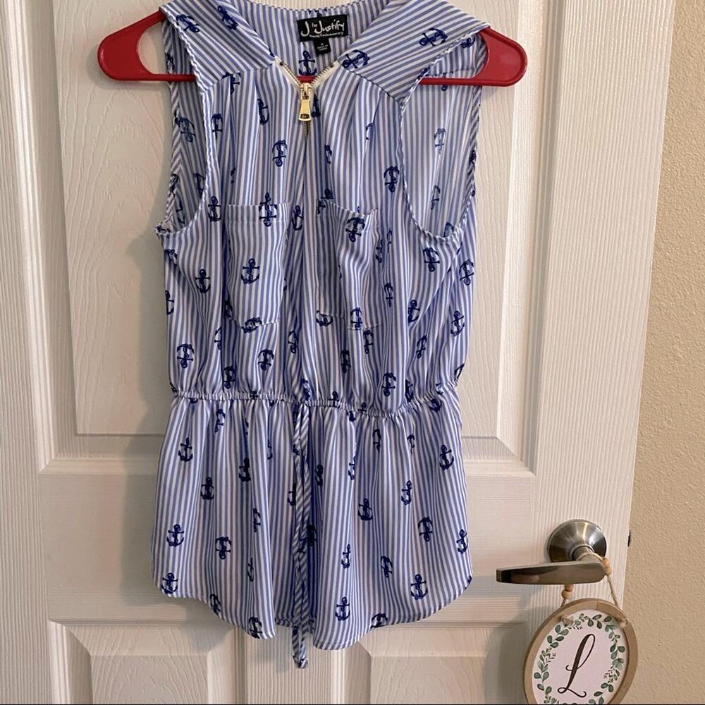 J for Justify Striped Anchor Sleeveless Top Women's Size Small Blue & White Sea